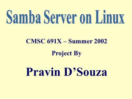 CMSC 691X – Summer 2002 Project By Pravin D’Souza.
