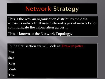 This is the way an organisation distributes the data across its network. It uses different types of networks to communicate the information across it.