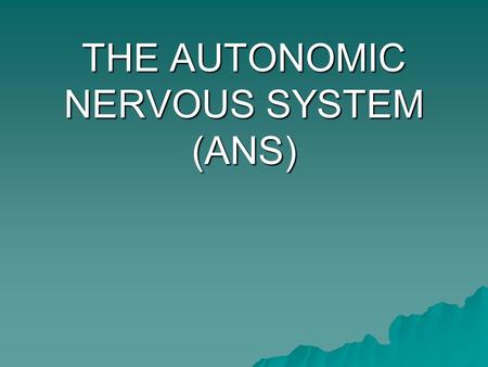 THE AUTONOMIC NERVOUS SYSTEM (ANS)