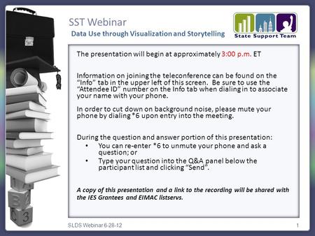 SST Webinar SLDS Webinar 6-28-121 The presentation will begin at approximately 3:00 p.m. ET Information on joining the teleconference can be found on the.