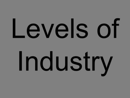 Levels of Industry. Agriculture – Prepares and processes raw materials, so other companies or consumers can use them. Examples: farms; logging companies;