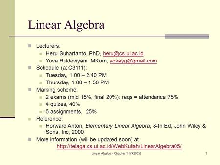 Linear Algebra - Chapter 1 [YR2005]