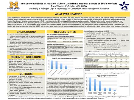 BACKGROUND The Use of Evidence in Practice: Survey Data from a National Sample of Social Workers Tracy Wharton, PhD, MSc, MEd, LCSW University of Michigan.
