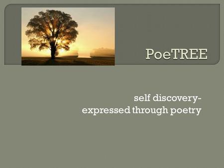 Self discovery- expressed through poetry. 1. What can a tree symbolize? 2. When you look at your life, what type of tree would you say represents you/your.