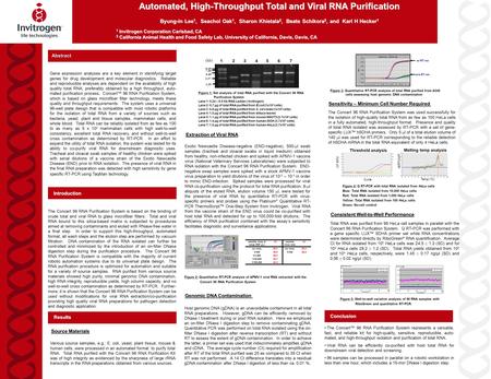 Abstract Automated, High-Throughput Total and Viral RNA Purification Byung-in Lee 1, Seachol Oak 1, Sharon Khietala 2, Beate Schikora 2, and Karl H Hecker.