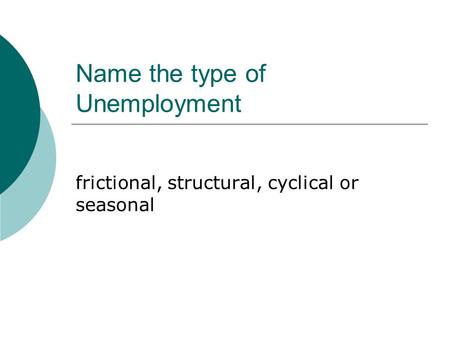 Name the type of Unemployment frictional, structural, cyclical or seasonal.