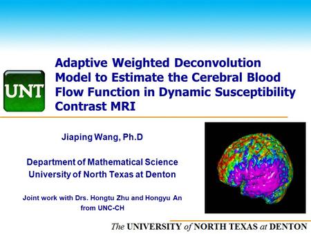 The UNIVERSITY of NORTH CAROLINA at CHAPEL HILL Adaptive Weighted Deconvolution Model to Estimate the Cerebral Blood Flow Function in Dynamic Susceptibility.