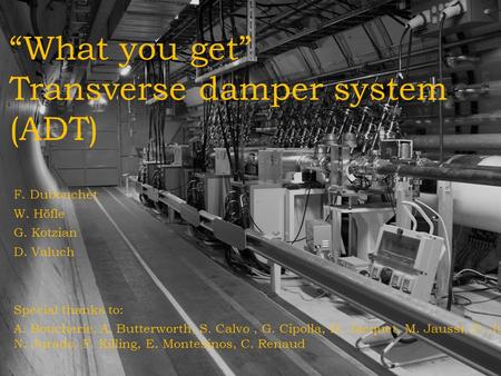 “What you get” Transverse damper system (ADT) F. Dubouchet W. Höfle G. Kotzian D. Valuch Special thanks to: A. Boucherie, A. Butterworth, S. Calvo, G.