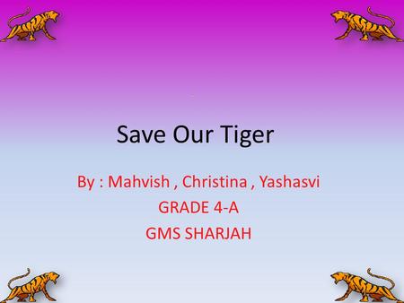 Save Our Tiger By : Mahvish, Christina, Yashasvi GRADE 4-A GMS SHARJAH.