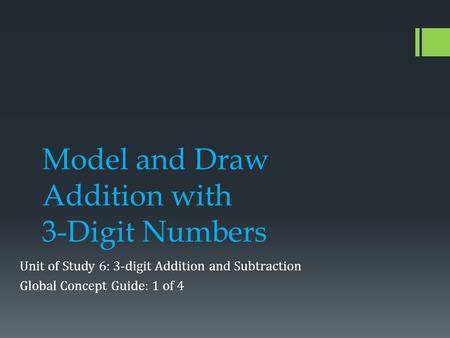 Model and Draw Addition with 3-Digit Numbers Unit of Study 6: 3-digit Addition and Subtraction Global Concept Guide: 1 of 4.