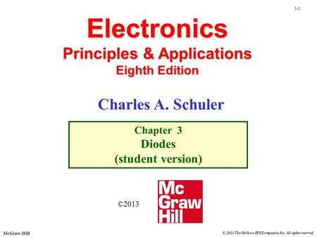 3-1 © 2013 The McGraw-Hill Companies, Inc. All rights reserved. McGraw-Hill Electronics Principles & Applications Eighth Edition Chapter 3 Diodes (student.