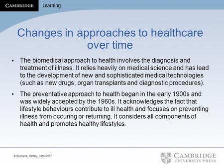 Changes in approaches to healthcare over time