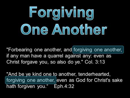 Forbearing one another, and forgiving one another, if any man have a quarrel against any: even as Christ forgave you, so also do ye. Col. 3:13 And be.