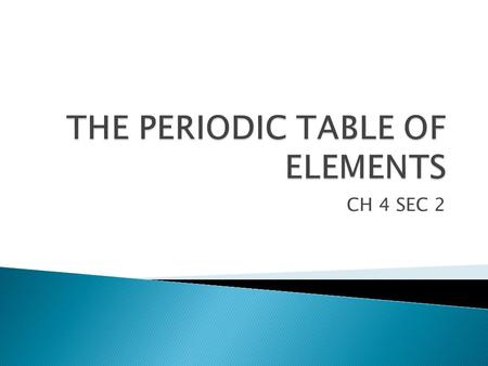 CH 4 SEC 2.  STUDENTS KNOW HOW TO IDENTIFY ELEMENTS ON THE PERIODIC TABLE.  STUDENTS KNOW HOW TO LOCATE CORRESPONDING REGIONS OF THE METALS, NONMETALS,