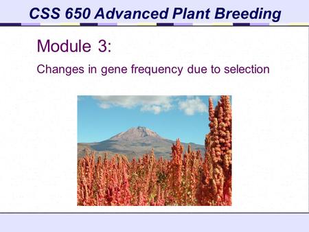 CSS 650 Advanced Plant Breeding Module 3: Changes in gene frequency due to selection.