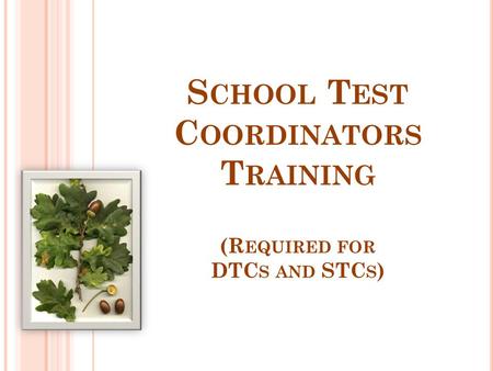S CHOOL T EST C OORDINATORS T RAINING (R EQUIRED FOR DTC S AND STC S )