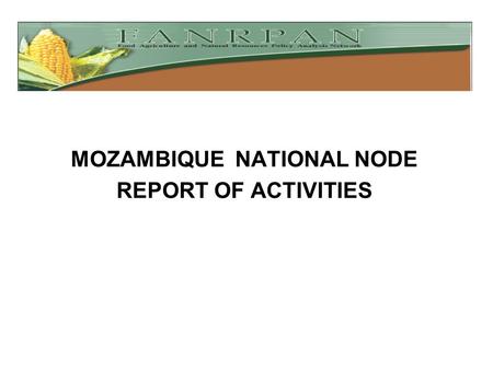 MOZAMBIQUE NATIONAL NODE REPORT OF ACTIVITIES. MOZAMBIQUE NATIONAL NODE REPORT OF ACTIVITIES  Workshops attended Methodology workshops for Relief Seed.