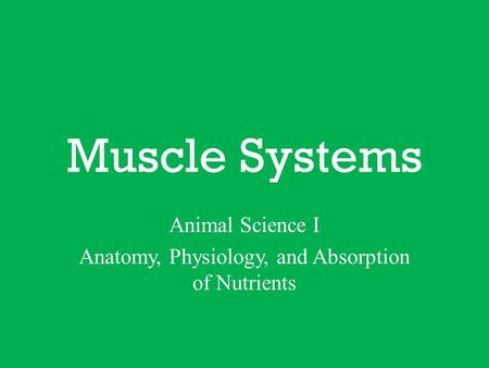 Muscle Systems Animal Science I Anatomy, Physiology, and Absorption of Nutrients.