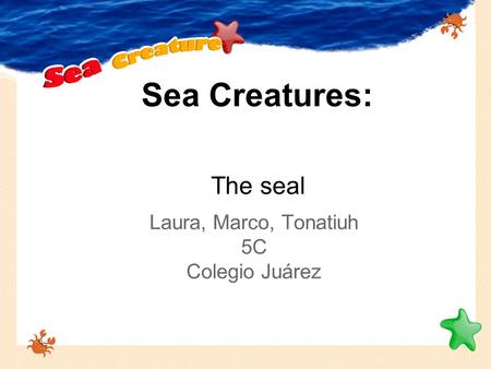 Sea Creatures: Laura, Marco, Tonatiuh 5C Colegio Juárez The seal.