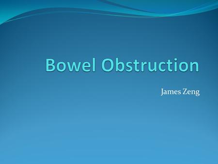 James Zeng. Bowel Obstruction A blockage of bowel lumen prohibiting the passage of materials[1] 8% of abdo pain in ED (3 rd leading cause)[2] 24% require.
