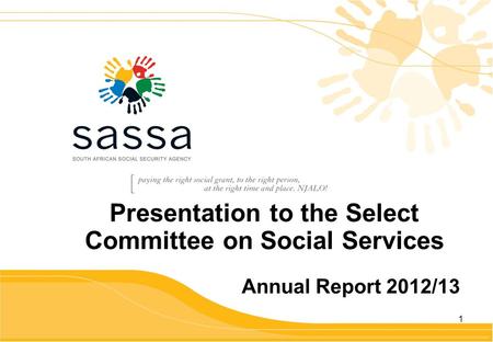 1 Presentation to the Select Committee on Social Services Annual Report 2012/13.