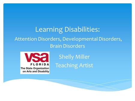 Learning Disabilities: Attention Disorders, Developmental Disorders, Brain Disorders Shelly Miller Teaching Artist.