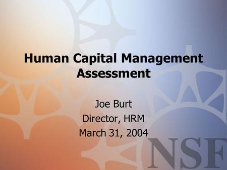 Human Capital Management Assessment Joe Burt Director, HRM March 31, 2004.