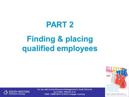 For use with Human Resource Management in South Africa 4e by Grobler, Wärnich et al ISBN: 1408019515 © 2010 Cengage Learning PART 2 Finding & placing qualified.