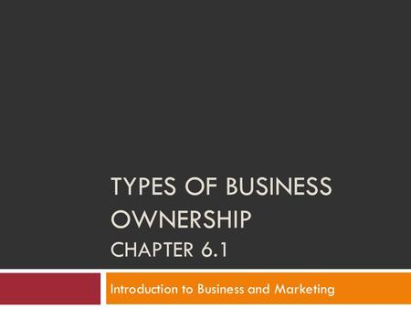 Types of Business Ownership Chapter 6.1