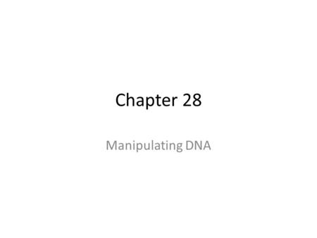 Chapter 28 Manipulating DNA. Chapter Objectives Know how the techniques of molecular biology work Understand how to use the tools of molecular biology.
