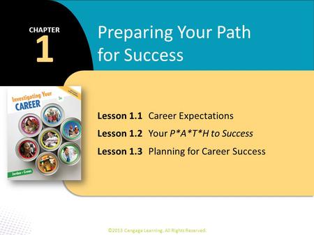 ©2013 Cengage Learning. All Rights Reserved. Lesson 1.1 Career Expectations Lesson 1.2 Your P*A*T*H to Success Lesson 1.3 Planning for Career Success 1.