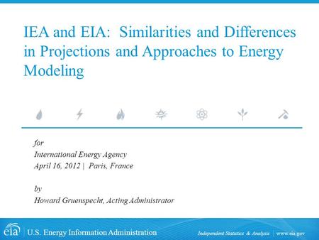Www.eia.gov U.S. Energy Information Administration Independent Statistics & Analysis IEA and EIA: Similarities and Differences in Projections and Approaches.