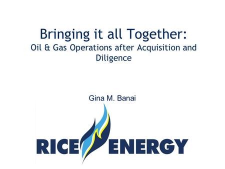 Bringing it all Together: Oil & Gas Operations after Acquisition and Diligence Gina M. Banai.