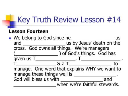 Key Truth Review Lesson #14