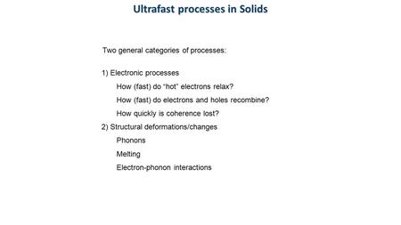 Ultrafast processes in Solids