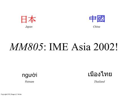 Copyright 2002, Gregory L. Stoller MM805: IME Asia 2002! JapanChina VietnamThailand.