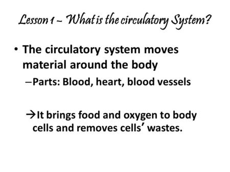 Lesson 1 – What is the circulatory System?