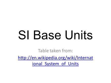 SI Base Units Table taken from:  ional_System_of_Units.