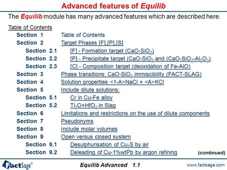 Advanced features of Equilib