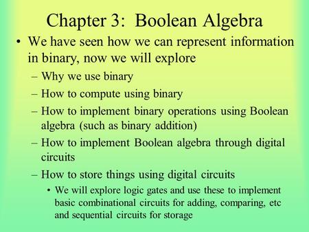 Chapter 3: Boolean Algebra