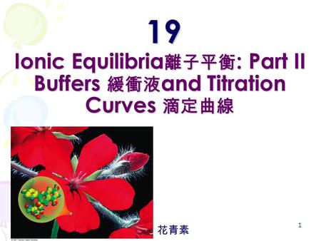 119 Ionic Equilibria 離子平衡 : Part II Buffers 緩衝液 and Titration Curves 滴定曲線 花青素.