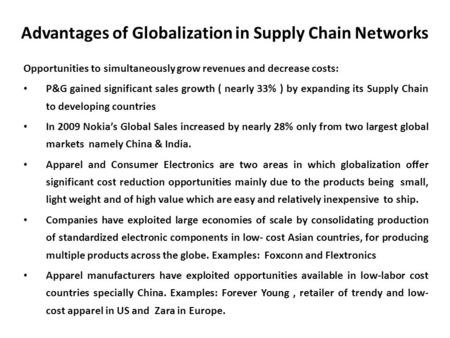 Advantages of Globalization in Supply Chain Networks