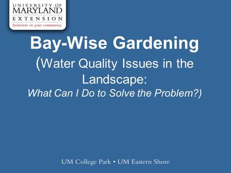 Bay-Wise Gardening ( Water Quality Issues in the Landscape: What Can I Do to Solve the Problem?)