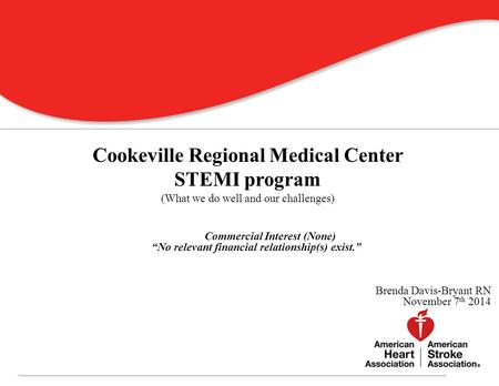 Where is Cookeville Regional Medical Center? 0 Cookeville Regional Medical Center STEMI program (What we do well and our challenges) Commercial Interest.