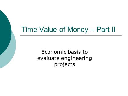 Time Value of Money – Part II
