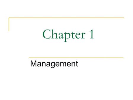 Chapter 1 Management. 2 What Would You Do? Charlie Kim creates a company filled with family and friends Discontent and disorganization develop What mistakes.