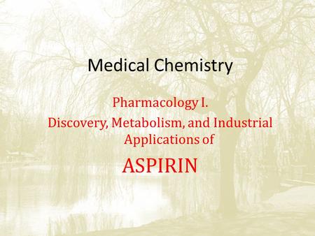 Medical Chemistry Pharmacology I. Discovery, Metabolism, and Industrial Applications of ASPIRIN.