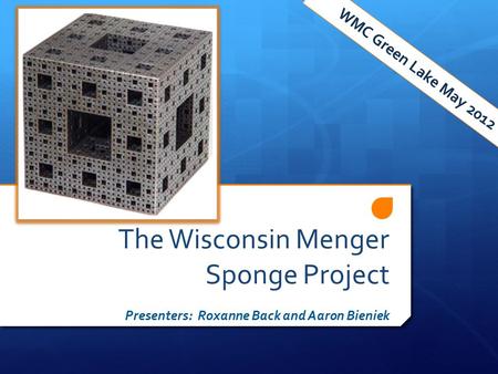 The Wisconsin Menger Sponge Project WMC Green Lake May 2012 Presenters: Roxanne Back and Aaron Bieniek.