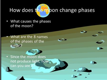 How does the moon change phases? What causes the phases of the moon? What are the 8 names of the phases of the moon? Since the moon does not produce light,