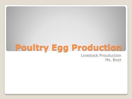 Poultry Egg Production Livestock Prouduction Ms. Boyt.